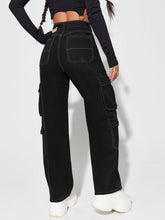 High Waisted Flap Pocket Cargo Jeans